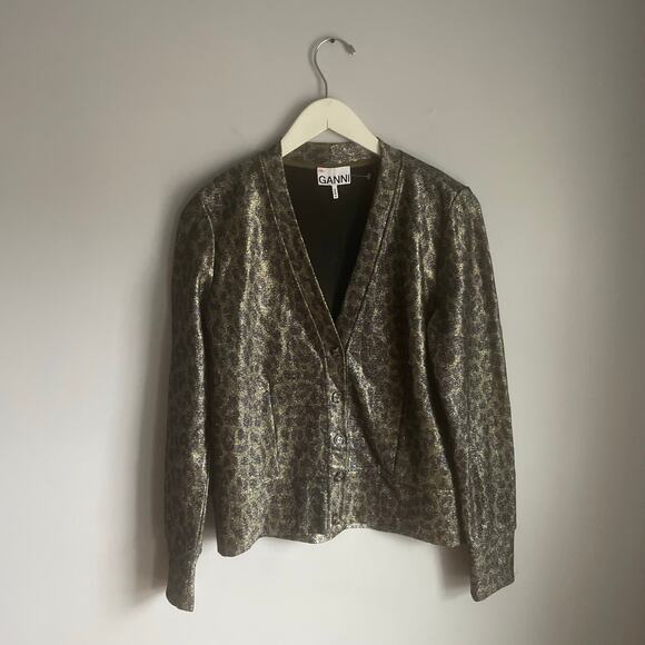 Ganni Sweaters - Ganni Leopard Print Cardigan Shimmer Capsule Wardrobe Office sz 40 PTP 19" sz L